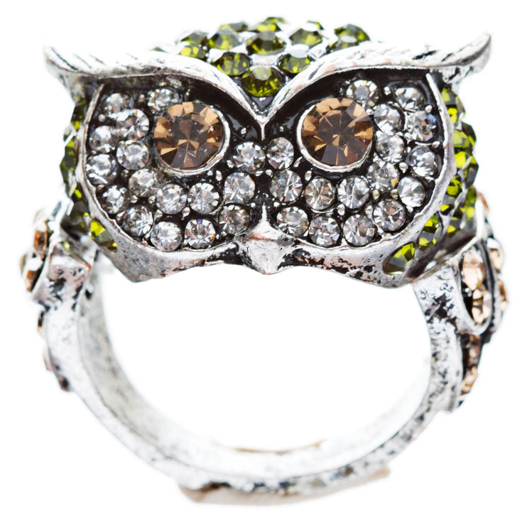 Owl Animal 3D Crystal Rhinestone Stretch Ring