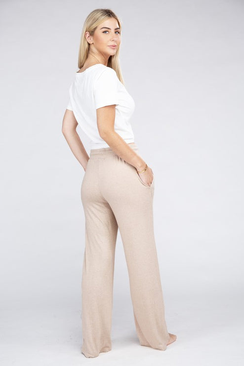 Soft Terry Lounge Pants with Elastic Drawstring Waist
