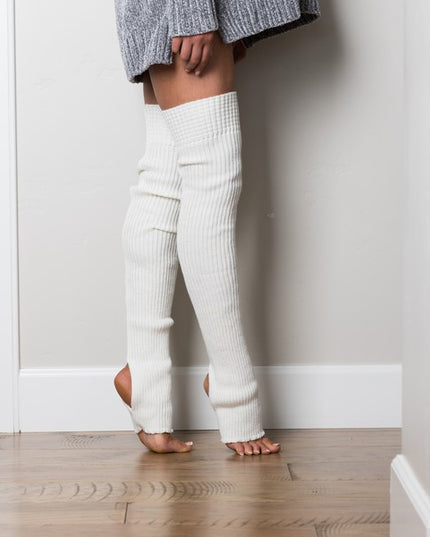 Cozy Warm Solid Ribbed Knit Fashion Long Stirrup Leg Warmers