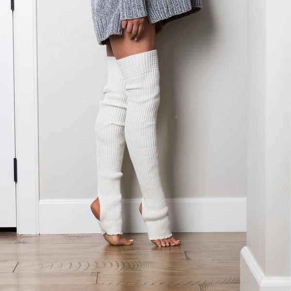 Cozy Warm Solid Ribbed Knit Fashion Long Stirrup Leg Warmers - Accessoriesforever