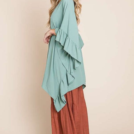Versatile Kimono Fashion Top with Ruffled Sleeves