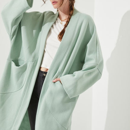 Oversized Brushed Knit Sweater Cardigan with Front Pocket