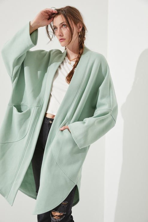 Oversized Brushed Knit Sweater Cardigan with Front Pocket