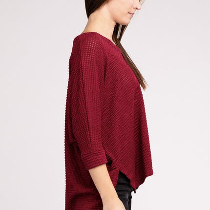 Chic Elegant Trendy 3/4 Sleeve V-Neck Hi-Low Hem Jacquard Sweater - Accessoriesforever