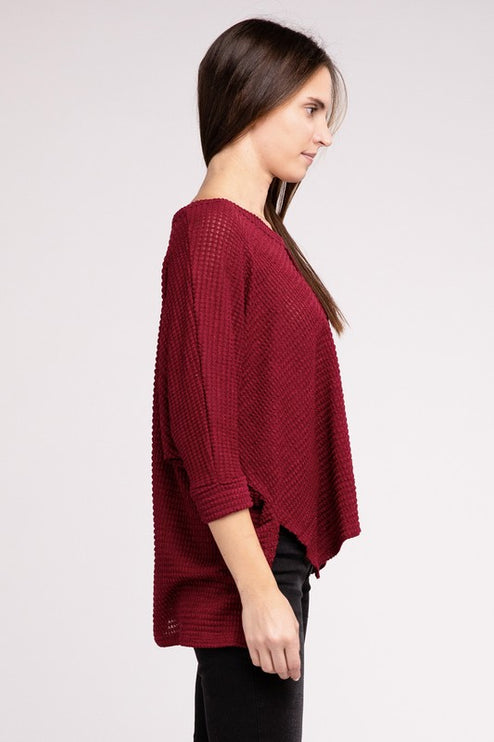 Chic Elegant Trendy 3/4 Sleeve V-Neck Hi-Low Hem Jacquard Sweater - Accessoriesforever
