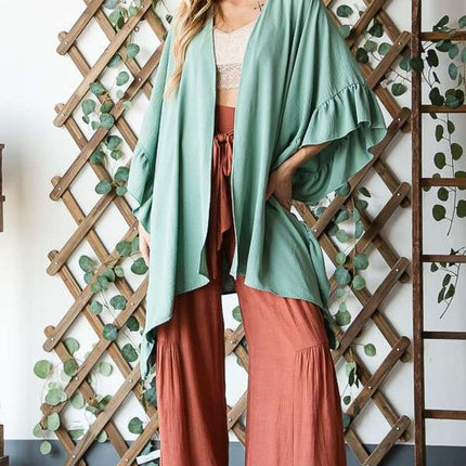 Versatile Kimono Fashion Top with Ruffled Sleeves
