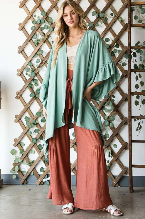 Versatile Kimono Fashion Top with Ruffled Sleeves