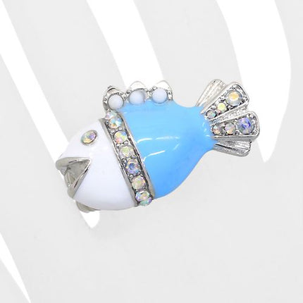 Ocean Theme Crystal Rhinestone Fancy Fishlike Design Stretch Ring - Accessoriesforever