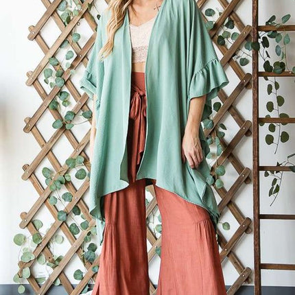 Versatile Kimono Fashion Top with Ruffled Sleeves