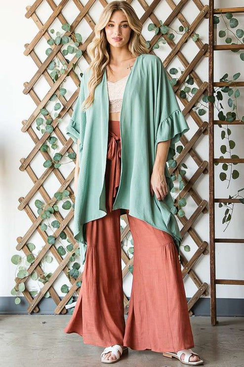 Versatile Kimono Fashion Top with Ruffled Sleeves