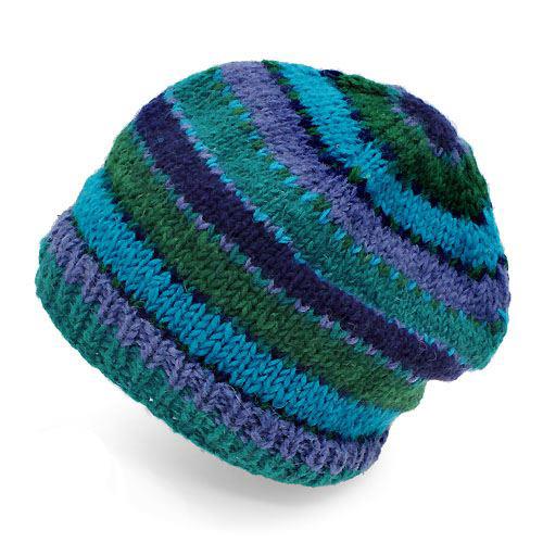 Duo Tone Stripes Pattern Nepal Wool Cold Weather Winter Ski Knit Hat