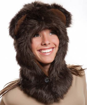 Faux Fur Plush 3D Half Animal Hood Hat Ear Flaps - Accessoriesforever