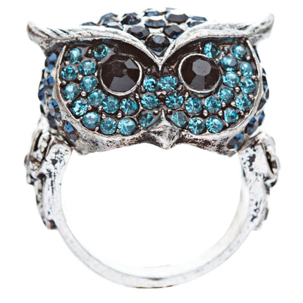 Owl Animal 3D Crystal Rhinestone Stretch Ring - Accessoriesforever