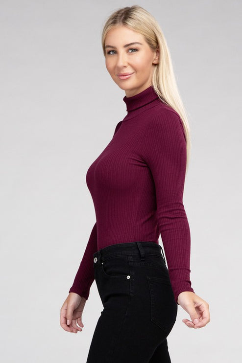 Long-Sleeve Turtleneck Bodysuit with Snap Closure