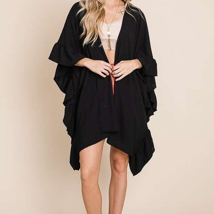 Versatile Kimono Fashion Top with Ruffled Sleeves