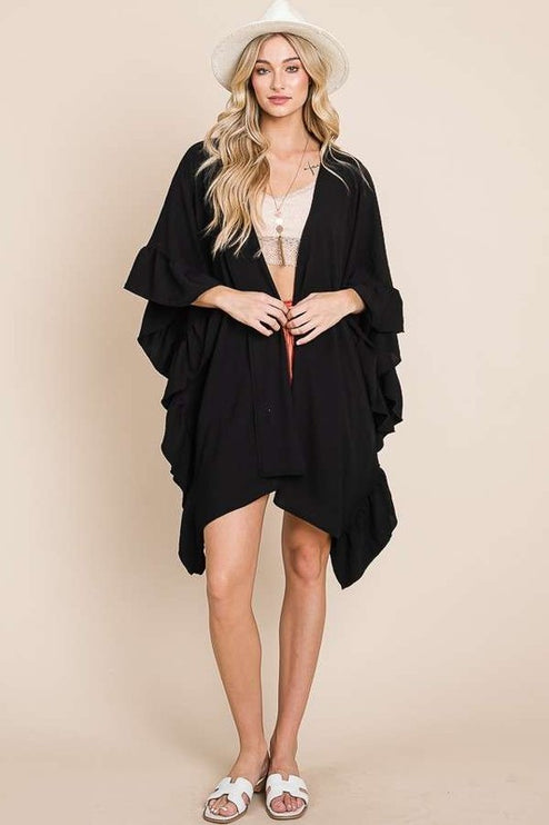 Versatile Kimono Fashion Top with Ruffled Sleeves