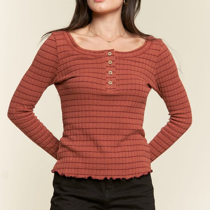 Casual Classic Button Detail Round Neck Striped Fashion Top