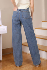 Stylish High Waisted Relaxed Straight Fashion Pants Denim Jean
