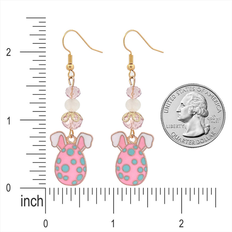 Easter Egg Bunny Enameled Charm Fashion Dangle Earrings Pink Blue - Accessoriesforever