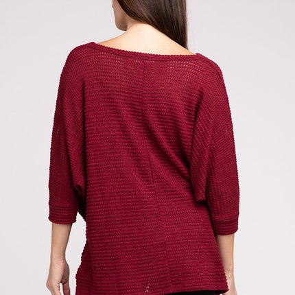Chic Elegant Trendy 3/4 Sleeve V-Neck Hi-Low Hem Jacquard Sweater - Accessoriesforever