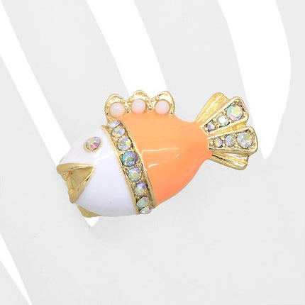 Ocean Theme Crystal Rhinestone Fancy Fishlike Design Stretch Ring - Accessoriesforever