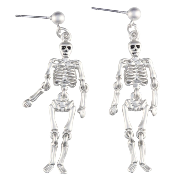 Halloween Costume Jewelry Skeleton Dangle Charm Earrings Silver - Accessoriesforever