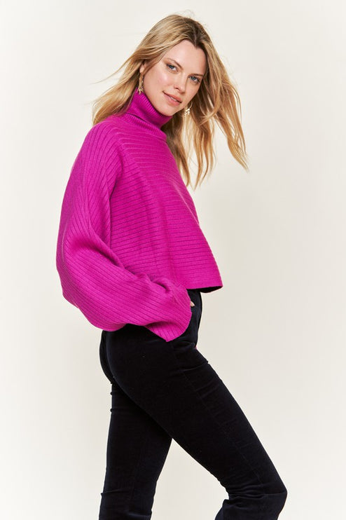 Ribbed Mock Neck Sweater with Wide Sleeves