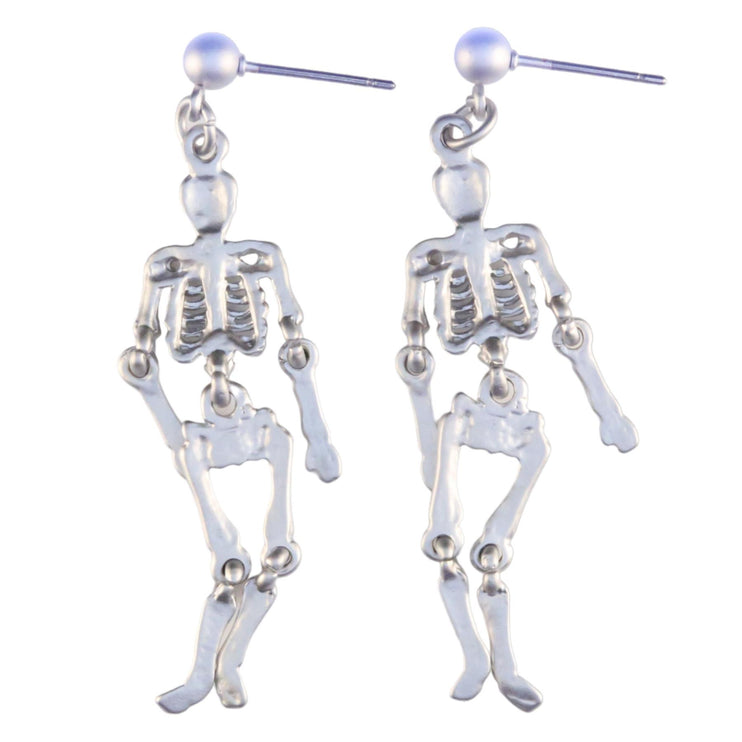 Halloween Costume Jewelry Skeleton Dangle Charm Earrings Silver - Accessoriesforever