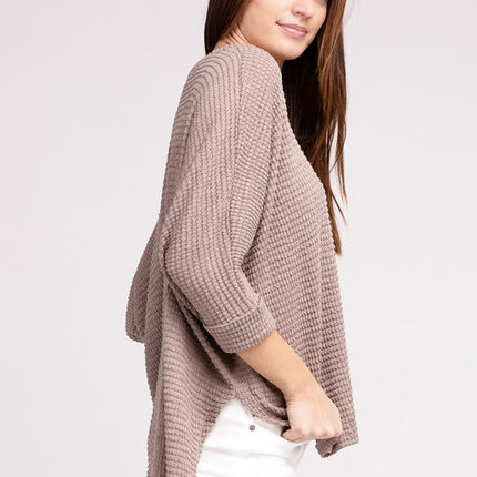 Chic Elegant Trendy 3/4 Sleeve V-Neck Hi-Low Hem Jacquard Sweater - Accessoriesforever