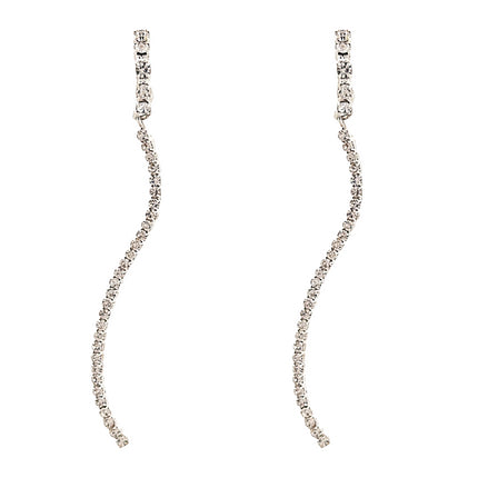 Elegant Crystal Rhinestone Pave Long Linear Wave Drop Dangle Earrings