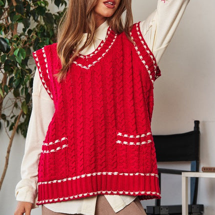 Fashion V-Neck Sleeveless Pocket Detail Design Knit Sweater Vest - Accessoriesforever