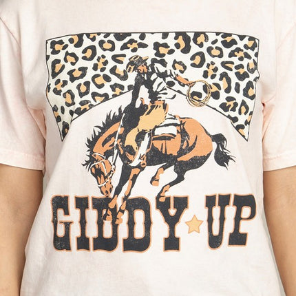 Leopard Print Cowboy 'Giddy-Up' Graphic Tee T-Shirt