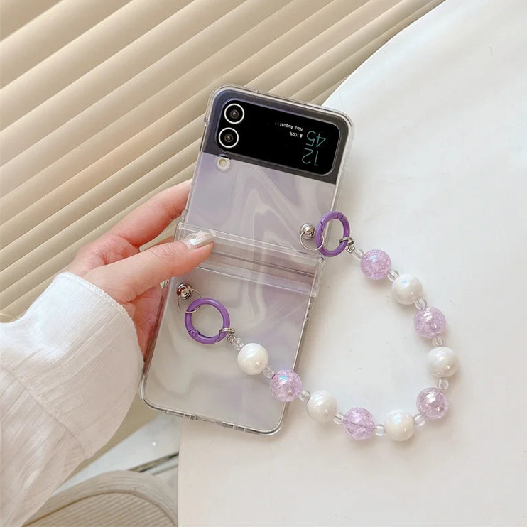 Beautiful Dream Star Beaded Wristlet Strap Phone Case Cover for Samsung Z Flip