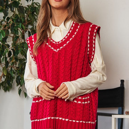 Fashion V-Neck Sleeveless Pocket Detail Design Knit Sweater Vest - Accessoriesforever