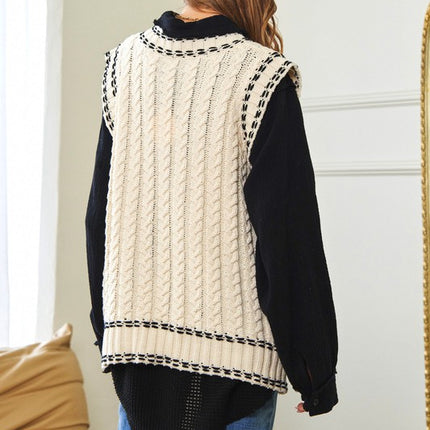 Fashion V-Neck Sleeveless Pocket Detail Design Knit Sweater Vest - Accessoriesforever