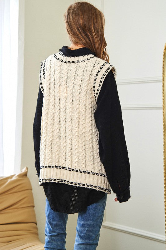 Fashion V-Neck Sleeveless Pocket Detail Design Knit Sweater Vest
