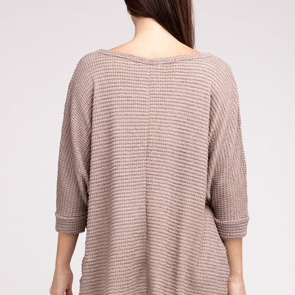 Chic Elegant Trendy 3/4 Sleeve V-Neck Hi-Low Hem Jacquard Sweater - Accessoriesforever