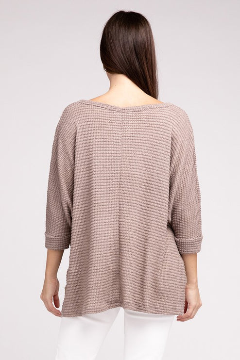 Chic Elegant Trendy 3/4 Sleeve V-Neck Hi-Low Hem Jacquard Sweater - Accessoriesforever