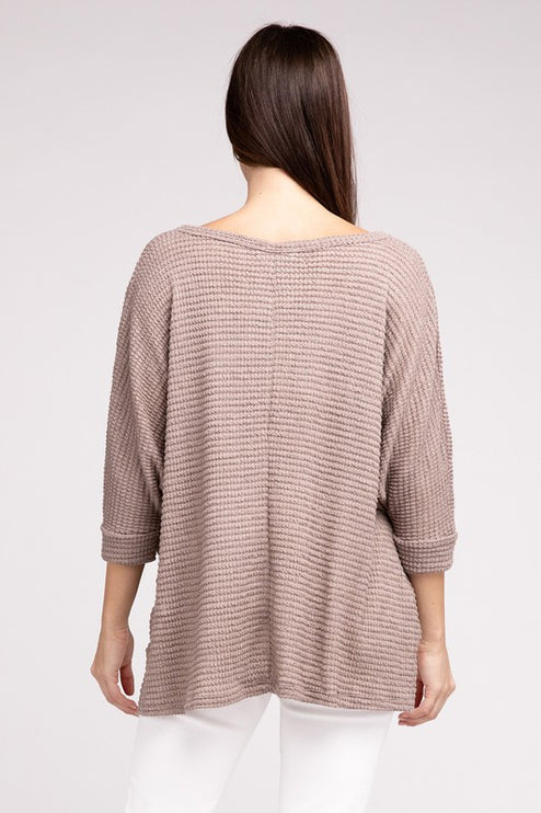 Chic Elegant Trendy 3/4 Sleeve V-Neck Hi-Low Hem Jacquard Sweater