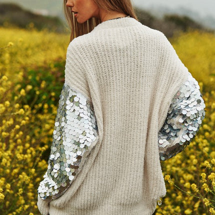 Beautiful Sequin Sleeve Design Tunic Top Knit Sweater - Accessoriesforever