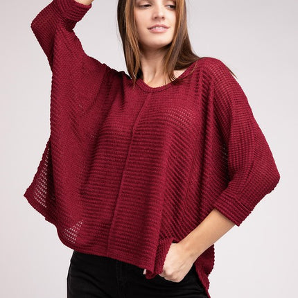 Chic Elegant Trendy 3/4 Sleeve V-Neck Hi-Low Hem Jacquard Sweater - Accessoriesforever