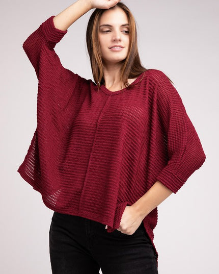 Chic Elegant Trendy 3/4 Sleeve V-Neck Hi-Low Hem Jacquard Sweater