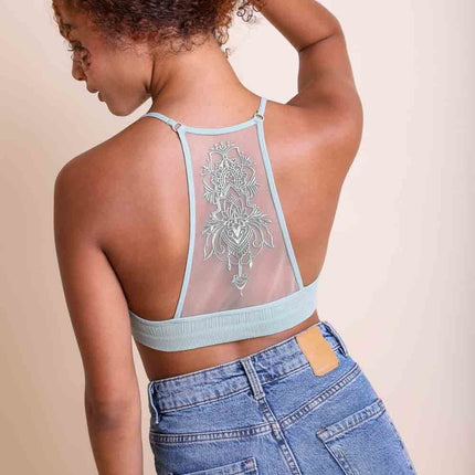 Stylish Tattoo Mesh Design Top Racerback Bralette