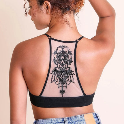Stylish Tattoo Mesh Design Top Racerback Bralette