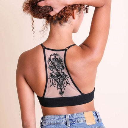 Stylish Tattoo Mesh Design Top Racerback Bralette