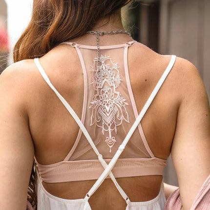 Stylish Tattoo Mesh Design Top Racerback Bralette