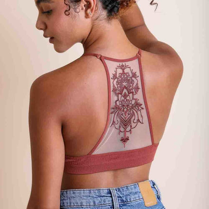 Stylish Tattoo Mesh Design Top Racerback Bralette