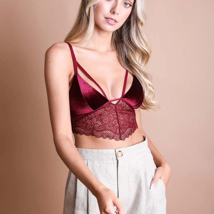 Luxurious Beautiful Velvet Longline Lace Bralette