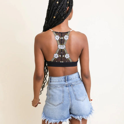 Floral Strappy Pullover Lattice Bralette