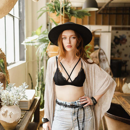 Beautiful Bold Center Cross Strap Sheer Mesh Lace Bralette